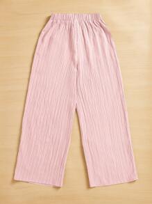 SHEIN Essnce Pantalones Capri de Pierna Ancha con Textura de unicolor Casual de Verano - Rosa Pálido - Ver 2