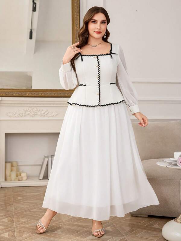 Modelyn Square Neck Elegant Plus Size 2 In 1 Dress