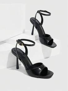 CUCCOO SZL Fashionable Black Strap Sexy Square Toe Stiletto High Heel Sandals, Suitable For Work, Dating, Party, Wedding, Vacation For Christmas Spring Shoes - Black - View 8