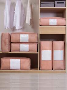 1/3pcs Plain Quilt Storage Bag,Comforter Storage Bag - Folding Organizer Bag For King/Queen Comforters, Pillows, Blankets, Bedding/Quilt, Blanket, Duvet, Mothproof Space Saver; Large Collapsible Organizers, Decorations Autumn Decor Festival Decor Room Decor Home Decor Bedroom Decor,Pink - Coral Pink - View 5