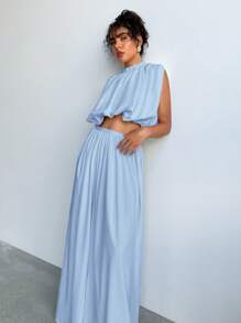 Aloruh Pleated Loose Elastic Waist Wide Leg Pants, Fashionable For Summer