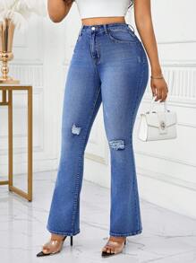 SHEIN Lady Damen Casual Skinny Distressed Flare Jeans, Blaue hohe Taille Jeans Damen Jeans hohe Taille Petite Jeans für Damen Plus Jeans für Damen Jeans Damen hohe Taille Sommerhose hohe Taille Jeans Flare Jeans Büro-Outfits für Damen Arbeitskleidung Damen Festival-Outfits für Damen Flare Jeans Business-Kleidung Damen Europäischer Sommer