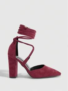 CUCCOO SZL Zapatos de tacón alto con diseño de cordones y puntera puntiaguda para mujer