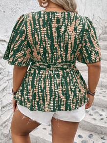 Franclia Women's Random Printed Deep V Plus Size Shirt Peplum Top