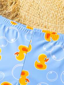 Cute Young Boys Blue Background Duck & Bubble Print Swimming Trunks Youth Boys Shorts Young Boys 2 Pieces Young Boys Casual Sets Young Boys Suit Set Beach Clothes For Boys