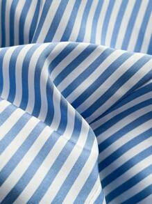 Elamini Women Striped Casual Versatile Fitted Polo Collar Shirt, Spring/Summer