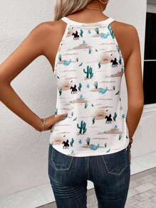 INAWLY Canotta casual a costine con stampa di cactus in stile deserto occidentale - Multicolore - Visualizzare 2
