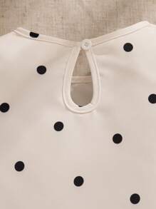 SHEIN Young Girl Sweet & Cute Polka Dot Print Puff Sleeve Top And Double Layer Cake Skirt Full Outfit, Summer, Suitable For Parties - Apricot - View 7