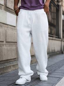 Manfinity Hypemode Men's Casual Elastic Waist Wide Leg Sweatpants With Dual Side Pockets - White - View 3