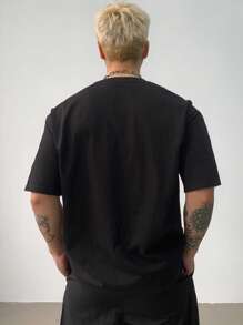 DAZY Men's Summer Bamboo Embroidery Black T-Shirt - Black - View 2