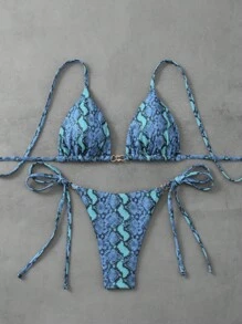 Swim Vcay 2pcs Springbreak 2025 Summer Floral Print Triangle Halter Bra And Side Tie Bottom Bikini Swimsuit Set For Women - Multicolor - View 6