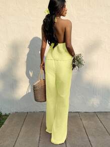 SHEIN Unity Vacation Embroidered Spaghetti Strap Jumpsuit - Yellow - View 2