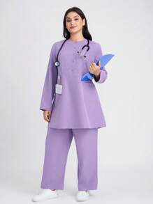 Scrubzie Set uniforme da lavoro antipiega con pantaloni lunghi e maniche lunghe, taglia comoda