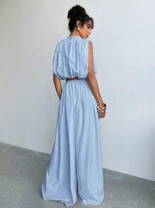 Aloruh Pleated Loose Elastic Waist Wide Leg Pants, Fashionable For Summer