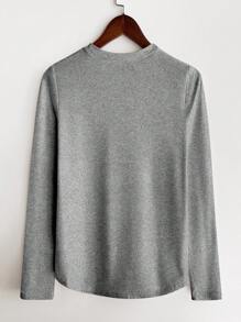 SHEIN LUNE 女士纯色长袖 T 恤，舒适休闲日常穿着 - 淺灰色 - 查看 2