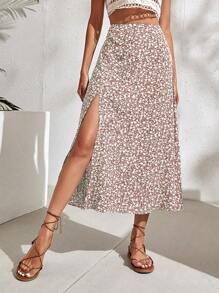 Breezaya 女式碎花印花高腰A字裙，夏季时尚 - 彩色 - 查看 5