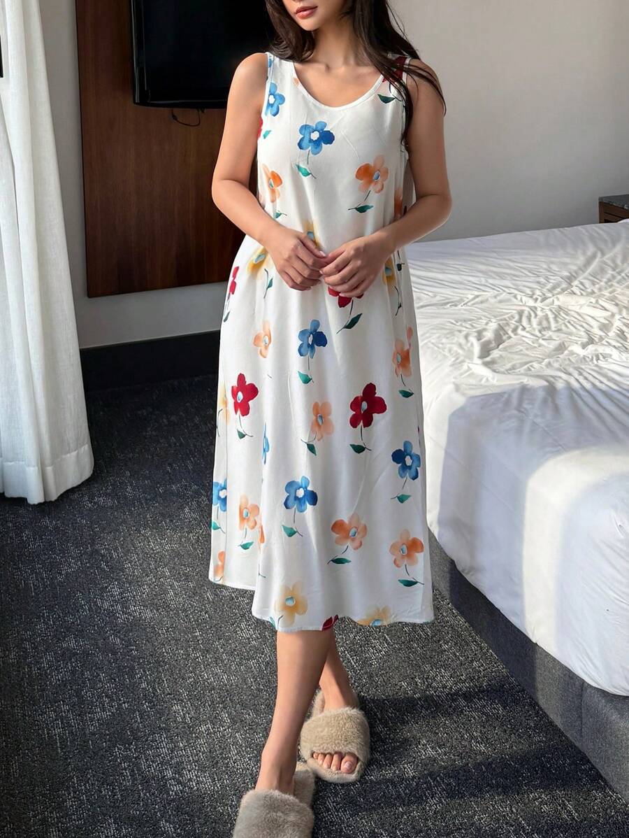 DAZY 花卉印花无袖女式睡袍睡衣，Moo Moo