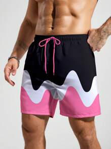 Manfinity Swimmode Men's Two-Tone Drawstring Waist Pockets Casual Shorts - Pink - View 4