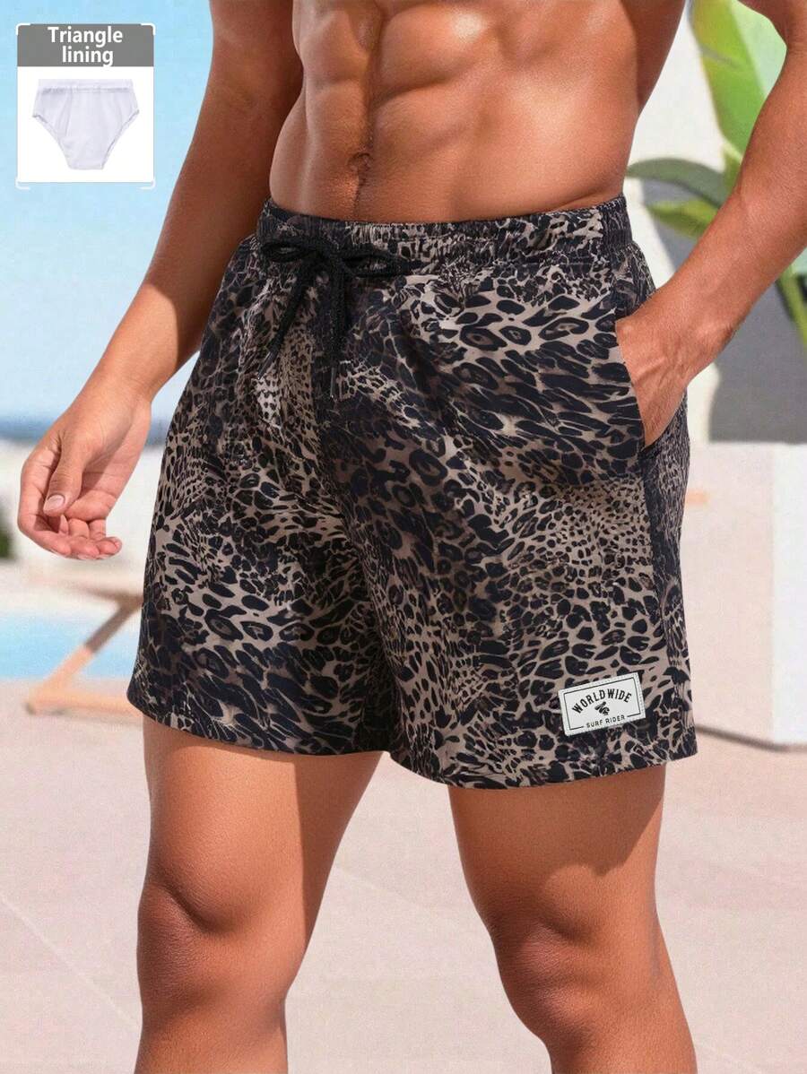 Surfspeed Men's Swimwear With Leopard Print And Drawstring, Fashionable For Summer