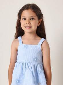 SUMWON Summer Seersucker Butterfly Embroidered Two-Piece Outfit Holiday Sleeveless Top Shorts Matching Set Kids Spring Beach Casual Vacation Wear