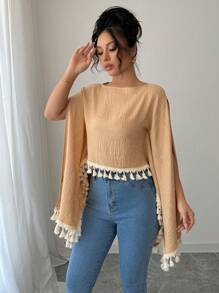 SHEIN Unity Solid Color Asymmetrical Hem Long Sleeve Versatile Blouse Fall Cloth For Women - Khaki - View 4