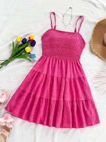 Soleia Solid Ruffle Hem Cami Dress - Hot Pink - View 3