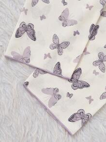 2 件套青少年女孩杏色蝴蝶印花长袖开衫和裤子休闲舒适家居服 - 杏色 - 查看 7