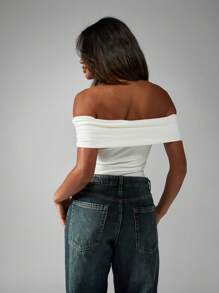 MISSGUIDED Off Shoulder Bodysuit Foldover Bardot Top Elegant Party Evening Occasion Fitted Sleeveless Summer Spring Versatile Form-Fitting Clubwear Essential - White - View 4