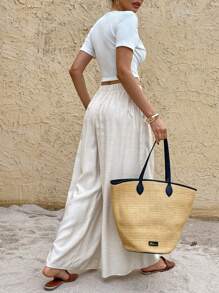 SHEIN Frenchy Quần nữ màu trơn, thời trang cho mùa hè - Màu be - Xem 2