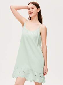 LUVLETTE Wedding Essential Embroidered Sexy Nightdress Cotton Airy Women Pajamas Slip Dress Lingerie As Outerwear& Pyjamadressing - Green - View 7