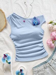 Soleia Áo crop top ngắn cổ bất đối xứng in họa tiết hoa 3D màu vàng mù tạt cho kỳ nghỉ lễ hội âm nhạc mùa hè - Nhiều màu - Xem 1