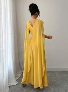 Elenzga Vestido elegante de cuello en V sólido con cintura ceñida, para verano