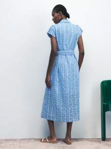 Maija Embroidered Sleeveless Wide Shoulder Resort Light Blue Bowknot Design Shirt Dress, Suitable For Summer Beach Holiday - Multicolor - View 6