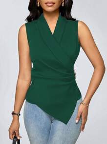 SHEIN Unity Blusa elegante de unicolor sin mangas con envoltorio, para verano - Verde - Ver 1