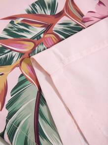 Manfinity Swimmode Plus Size Men's Summer Holiday Tropical Print Short Sleeve Shirt And Shorts Beach Set, Hawaiian - Pink - View 5