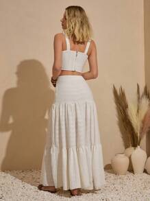 Bóhologie Conjunto de top y falda de 2 piezas casual y elegante para damas, con aplicación de bordado de ojales, color blanco