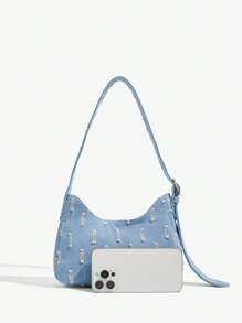 SHEIN ICON 女士单肩包，流浪包，时尚，个性，简约，百搭，街头风，甜美酷炫女孩，辣妹，千禧一代，复古，少女，青少年 - 藍色 - 查看 5