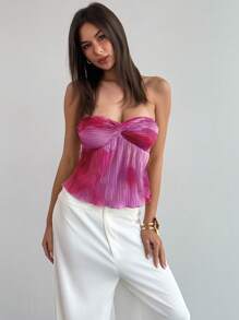 Aloruh 浪漫约会/度假露肩修身短款褶皱扎染女士短款上衣，春夏 - 彩色 - 查看 4