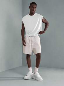 SUMWON Camiseta sin mangas atlética de alta calidad, camiseta de músculo, ropa de entrenamiento para gimnasio, ropa deportiva, esencial de verano casual, moda urbana - Blanco - Ver 3