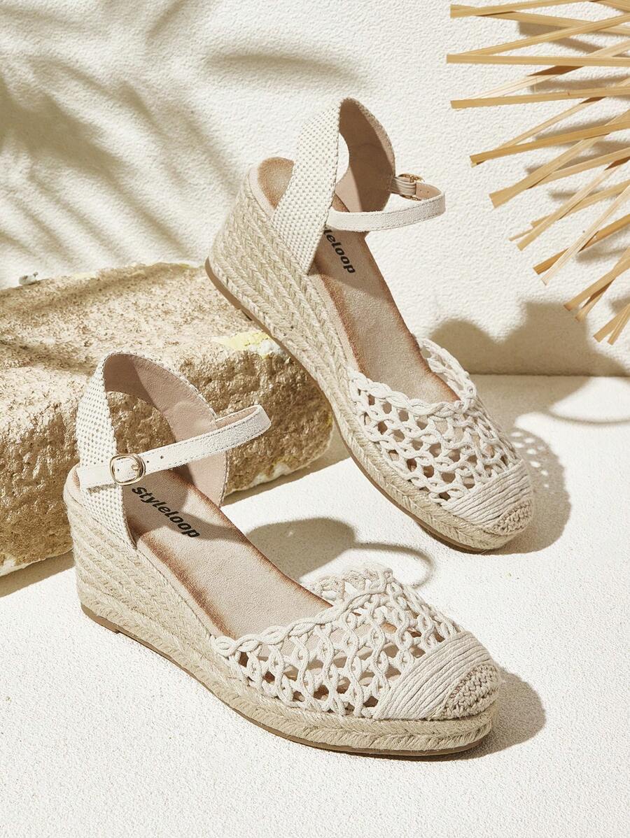 Styleloop Sandalias de cuña y plataforma estilo bohemio con hebilla ajustable para mujer - Albaricoque - Ver 1