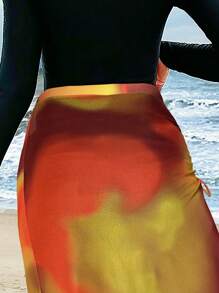 Swim Mulvari 女式拉链半襟长袖布基尼防晒衣，带纱笼裙，适合夏季海滩度假穿着 - 彩色 - 查看 5