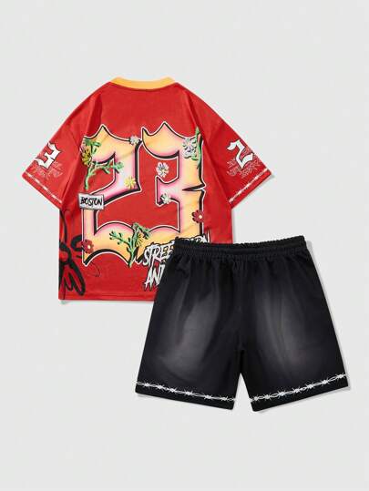 Prep Set de 2 camisetas de manga corta con estampado gráfico para hombre en estilo Y2K, aptas para usar a diario en primavera/verano