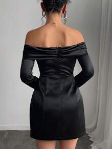 INAWLY Solva Elegant Black Off The Shoulder Mini Dress - Black - View 2