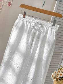 Lunelith SHEIN Lunessa Women's Hollow Embroidery Design Casual Flared Leg Pants Fall Cloth For Women