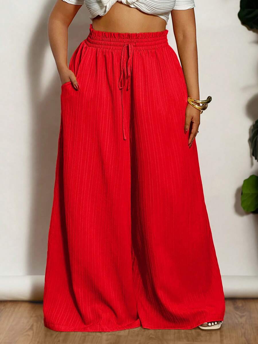 Slaydiva Damen Große Größen Textured Hoch Taillierte Weite Hose für die Urlaubszeit