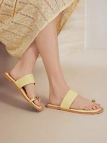 MOTF Dép quai hậu đế bằng thoải mái giản dị cho nữ - Màu vàng - Xem 5