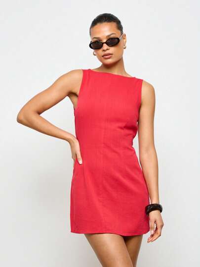 AiiRZ Sleeveless Mini Dress Summer Spring Bodycon Above Knee High Boat Neck Form Fitting Professional Office Business Party Evening Dress,Summer Dresses For Women Dresses For Wedding Event