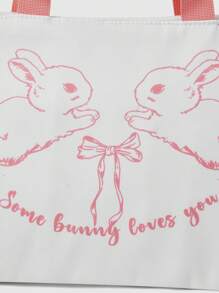 ROMWE Kawaii Rabbit Bow Slogan Print Insulated Lunch Bag - Multicolor - View 2