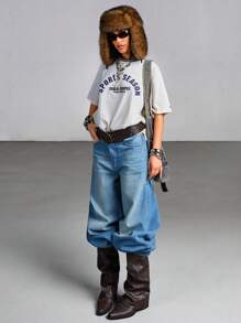 EURMUSE Jeans casual vita bassa Y2K lavaggio vintage - Blu - Visualizzare 3