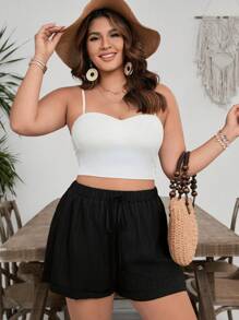 SHEIN VCAY Plus Size Casual Solid Color Elastic Waist Shorts